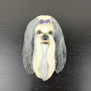 E&S Pets Shih Tzu Dog Head Refrigerator Magnet Long Hair Purple Bow Resin 2003